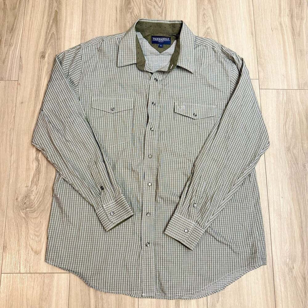 Panhandle Select Western Shirt Size XL Green Plaid Long Sleeve